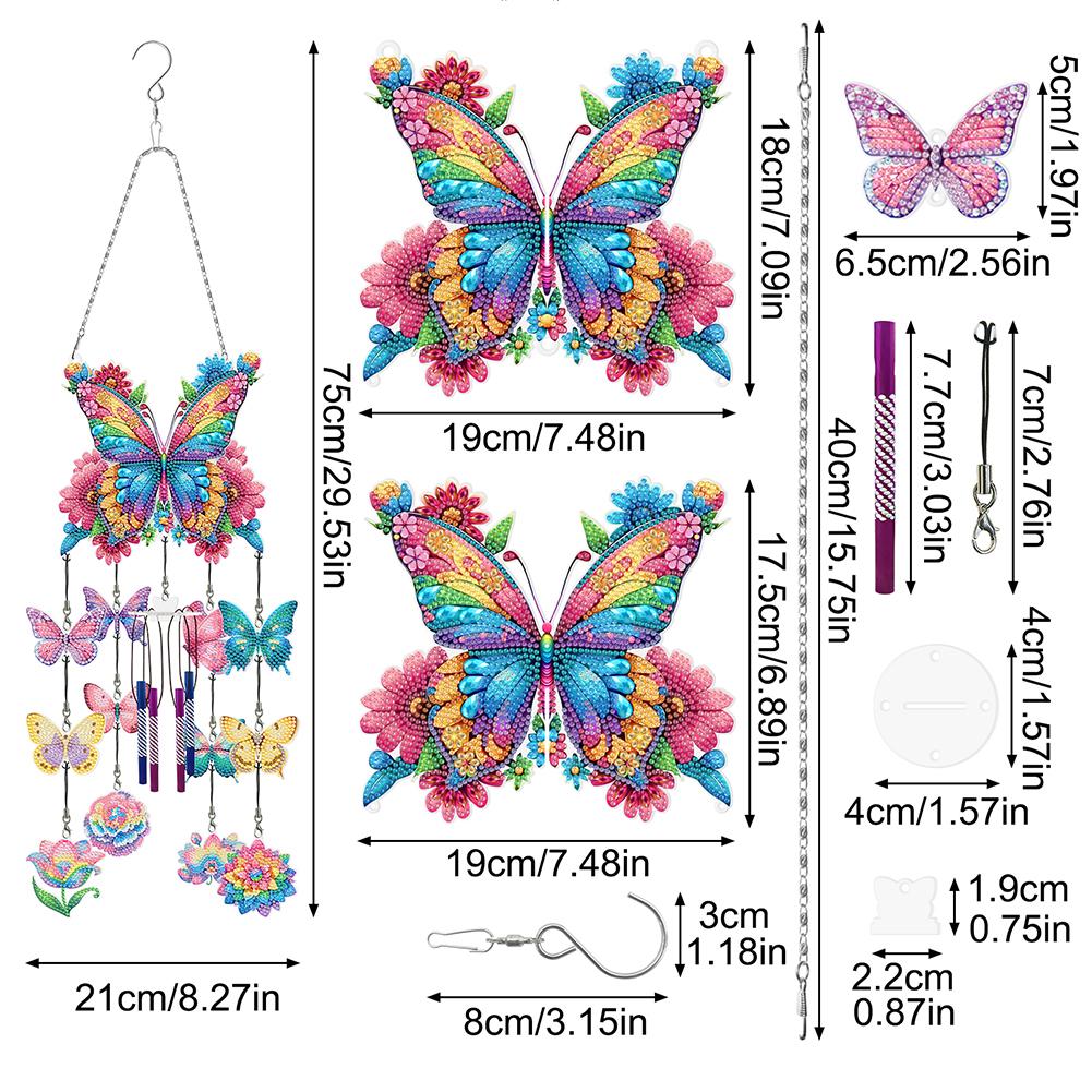 Butterfly Wind Chime Double Sided Diamond Painting Hanging Pendant 5D DIY Diamond Painting Dots Pendant for Home Wall Decor