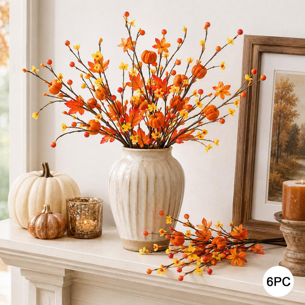 Artificial Pumpkin Maple Leaf Bouquet Thanksgiving Halloween Fall Table Centerpiece Party Decoration