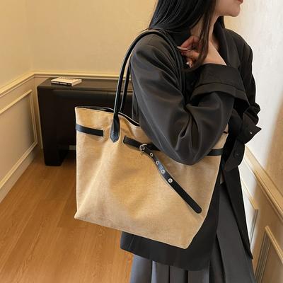 Korean Style Large Capacity Tote Bag Fashionable Autumn Winter Trendy Shoulder Bag Business Commuting Canvas Pure Color