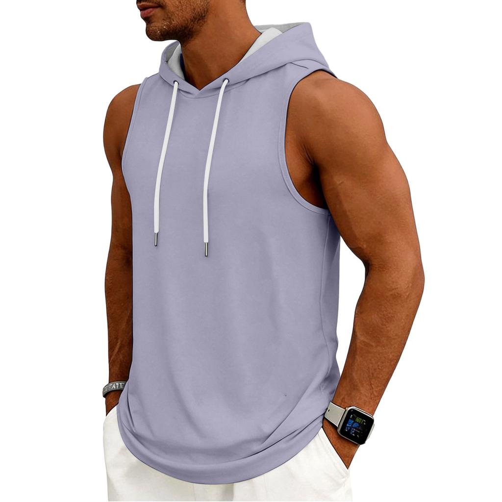 Men's Tank Top Gym Sleeveless Hoodie Shirt Washed Sports Muscle Shirts Fitness Vest With Hood
