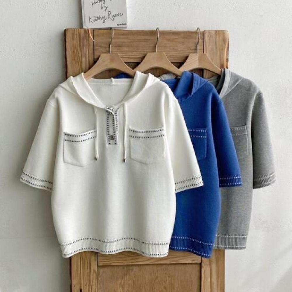 New Arrivals Open Run Hoodie Short Sleeve Knit Basic Fit Pants Coordination Rib