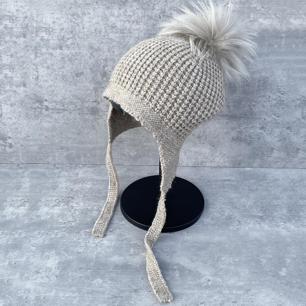 New big hairball knitted wool hat children's autumn and winter cold and warm ear protection hat cycling windproof Lei Feng hat