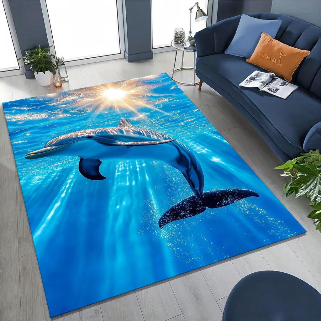 2026 New Underwater World Sea Dolphin Turtle Coral Rug for Bedroom Living Room Sofa Home Doormat Decor,Kids Non-slip Floor Mat