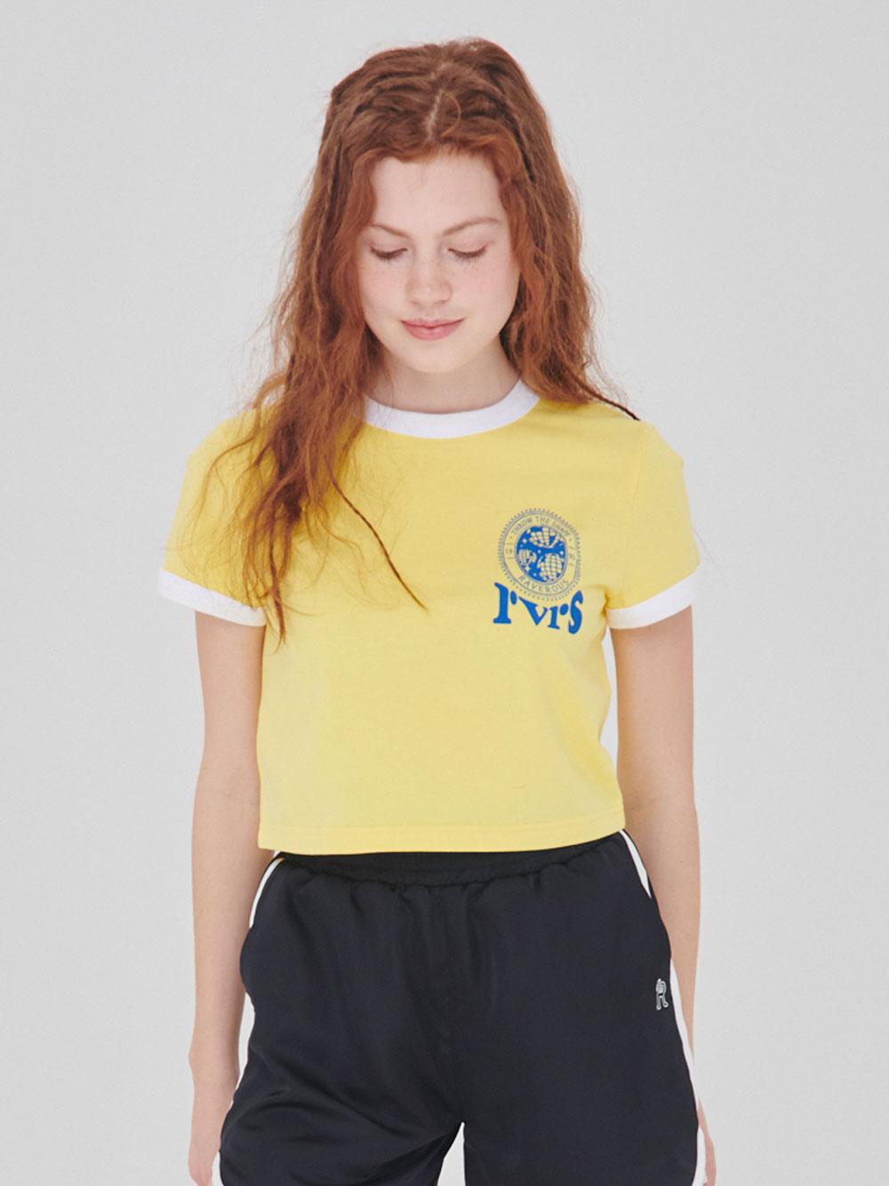 Raverous Ringer Crop Short Sleeve T-Shirt Yellow Free(1)