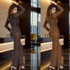 European & American Rhinestone Long Sleeve One-Shoulder Women's Dress