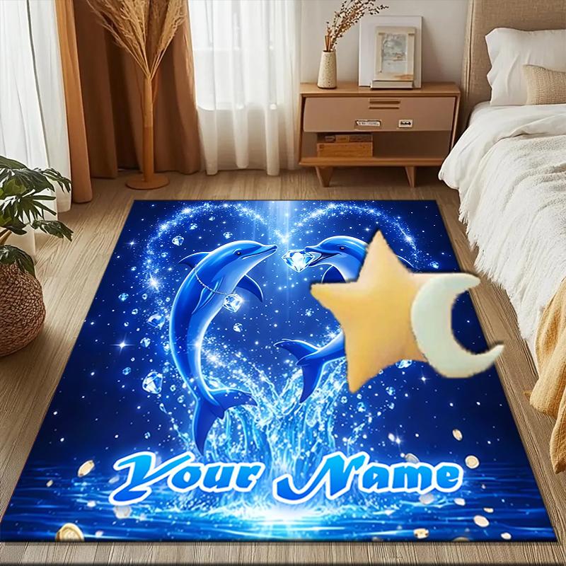 1PC Custom Name Dolphins Heart Shape Theme Floor Mat Ideal for Living Room, Game Rooms, Office, Bedroom,Floor Mat Playful Design