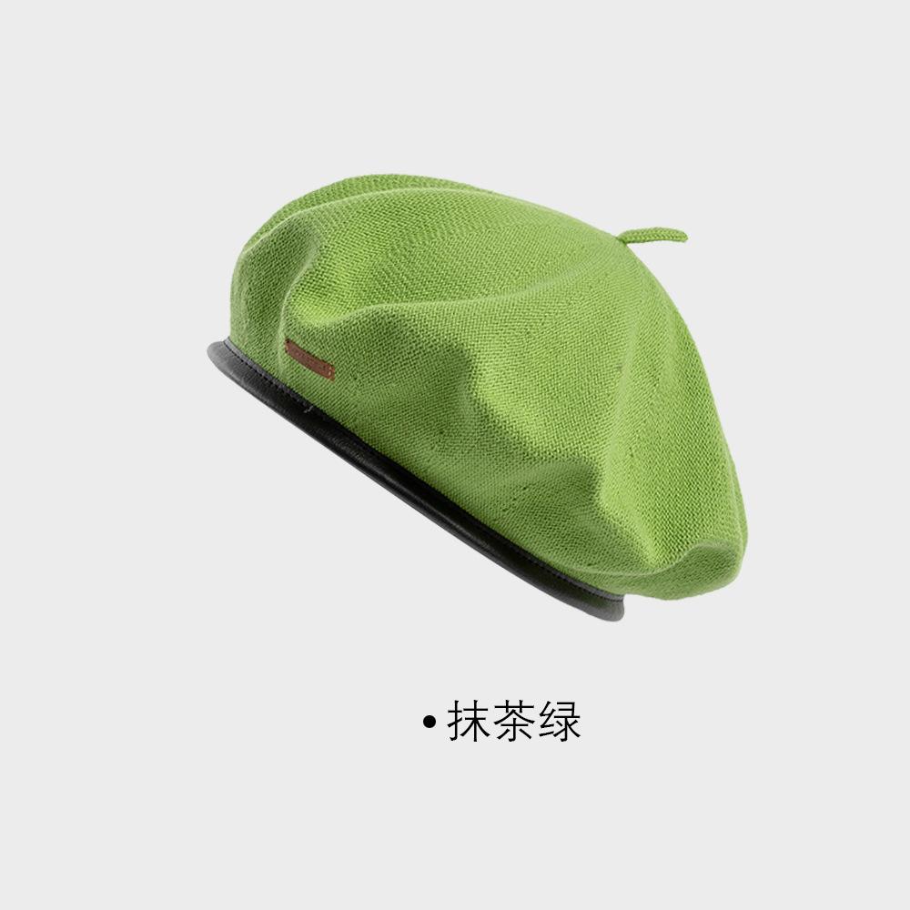 High Quality Fashion Spring and Summer PU Brim Adjustable Knitted Solid Color Cotton Beret Painter Hat for Women