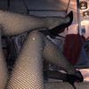 Women's Sexy Black Transparent Thin Knitted Breathable Nylon Pantyhose Tights Glitter Mesh Fishnet Stocking Shiny Diamonds