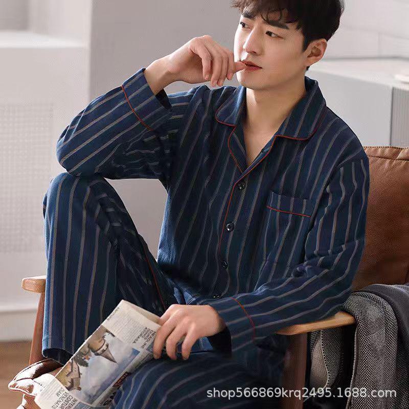 

Men s Long Sleeve Cotton Pajamas for Spring, Summer, and Autumn - Stylish, Versatile, and Comfortable Home Wear in Large Sizes XXL