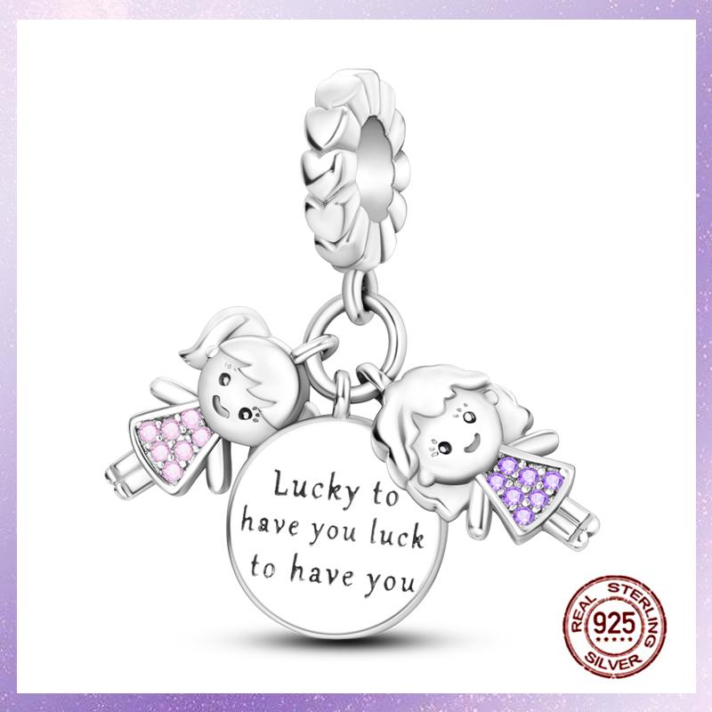 Purple Charms Copper Fit Original Pendant Bracelet Butterfly Glass Heart Feather Clip Charm Dangle Luminous Bead Diy Jewelry