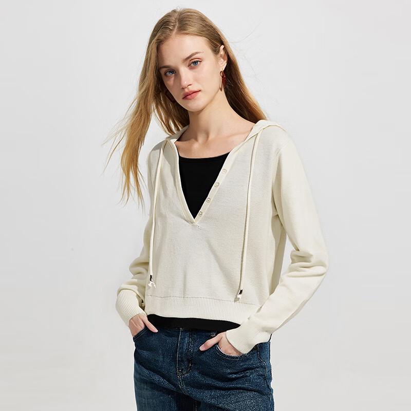 

Her Figure Autumn/Winter Color-Block V-Neck Faux Two-Piece Knit Sweater One Size