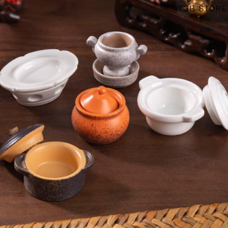 1Pcs Dollhouse Mini Clay Pot Plate Food Model Kitchen Decoration DIY Accessories Doll House Miniature Kitchen Items