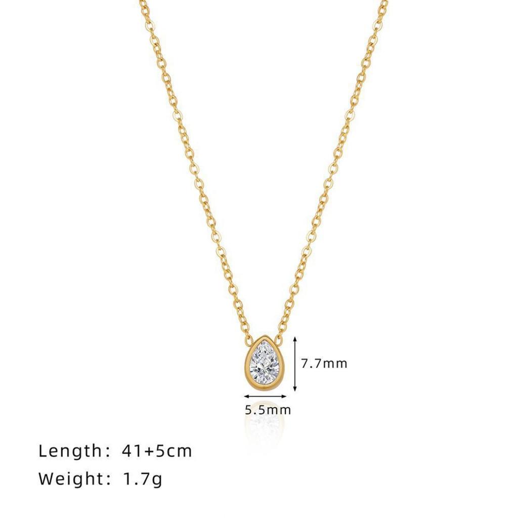 Drop Zircon Pendant Necklaces Stainless Steel Gold Color Layered Necklace Women Minimalism Style Jewelry Accessories Chain