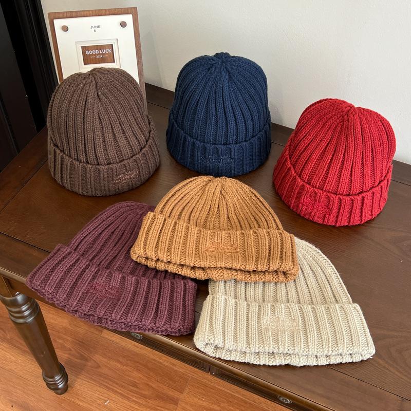 Letter Embroidered Knitted Hat for Women Autumn and Winter Warm Woolen Hat Without Tying The Head and Showing A Small Face  Cold Hat for Men