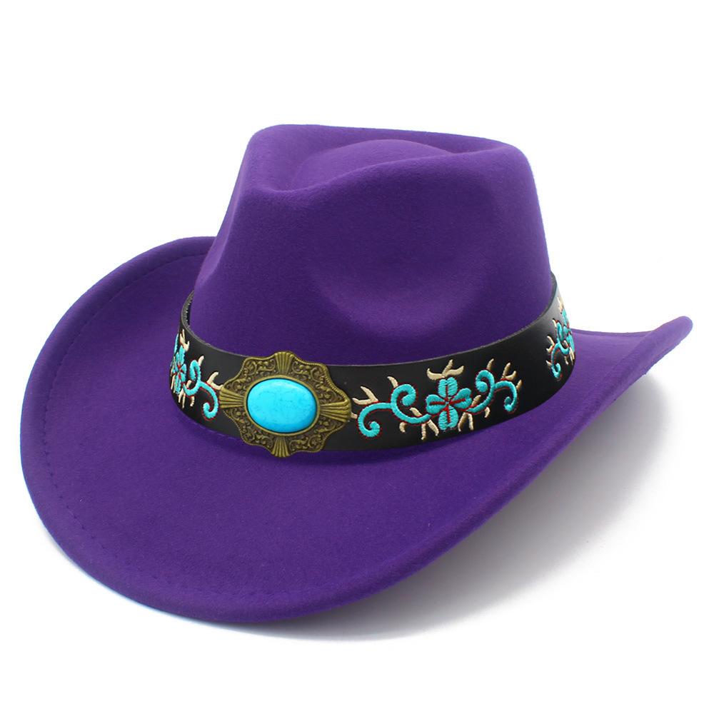 European and American Tribal Style Solid Color Cowboy Hat, Male and Female Couples Wide Brim Stage Performance Hat, Grassland Travel Essential Jazz