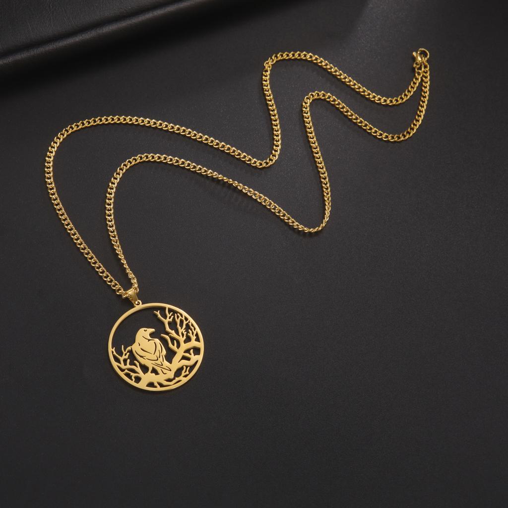 Crow Raven Pendant Necklaces Norse Mythology Stainless Steel Gothic Necklace for Men Vintage Jewelry