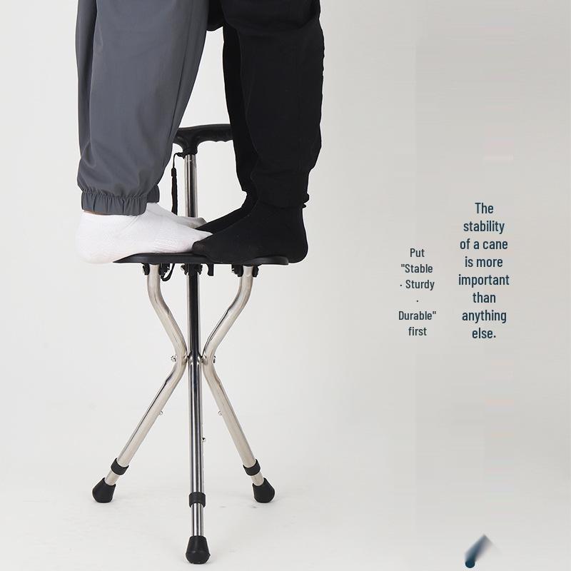Elderly Non-Slip Folding Cane Stool with Light - Portable Lightweight Hiking Aid