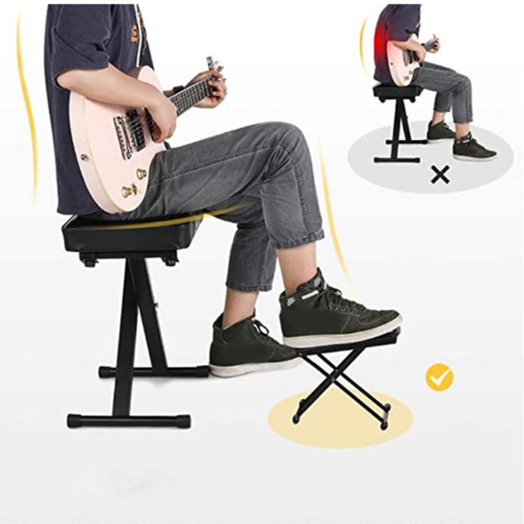 Guitar Footstool Height Adjustable 4 Positions Anti Slip Rubber Pedal High Strength Metal Folding