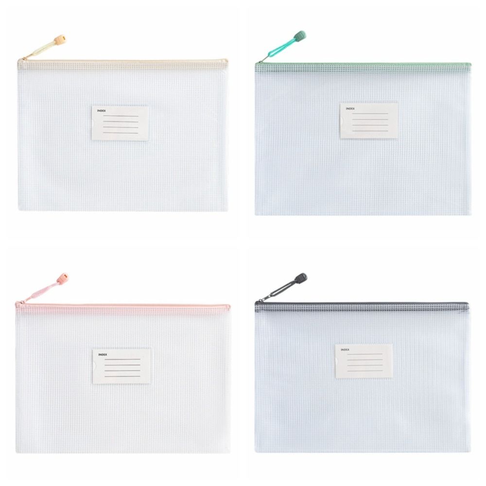 PVC A4 Mesh File Bag Zipper File Folders Portable Information Bag  School Office Supplies