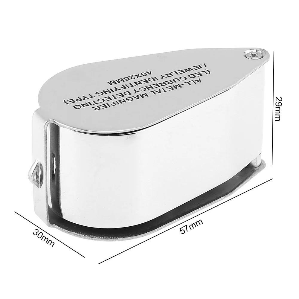 40x 25mm Całkowicie Metalowa Lupa Jubilerska Z Oświetleniem LED Do Detekcji Waluty & Identyfikacja biżuterii