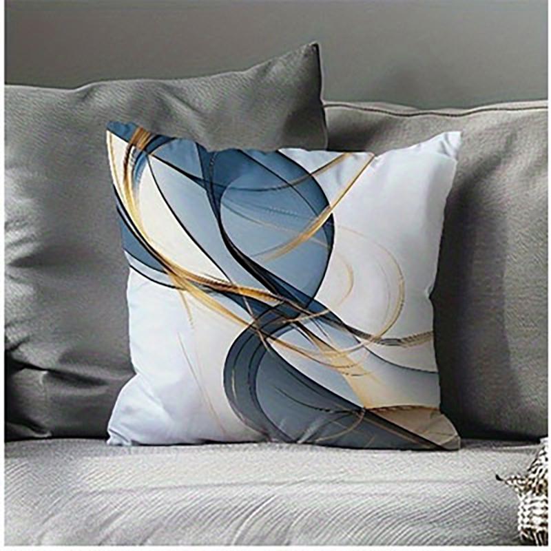 Abstract Blue and Gold Swirl Pattern Throw Pillow Cover for Modern Sofa Decor