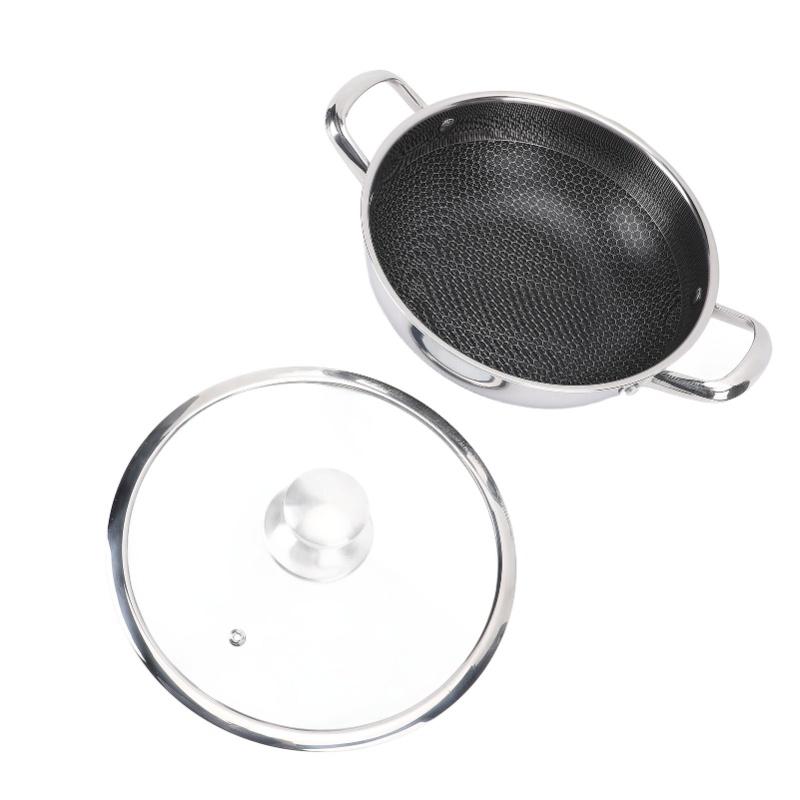 Nonstick Frying Pan Dishwasher Safe Skillet Induction Cooker Gas Range Compatible Double Sided Honeycomb Pan With Lid 316