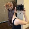 1pc Elegant Bohemian Peony Flower Hair Clip with Mesh & Beaded Details - Non-Slip Shark Claw Design for Bridal & Wedding Hairstyles, Coffee/Black