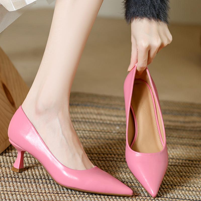 Fashion Elegant Pointed Toe Shallow High Heels Women High Quality Soft Leather Thin Heeled Slide Sandals Fashion Comfortable Dress Shoes