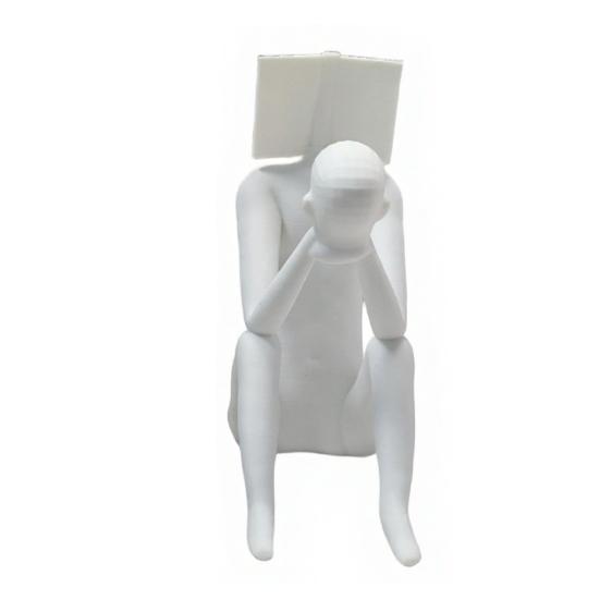3D Printed Reading Man Book Head Statue Abstract Sculpture