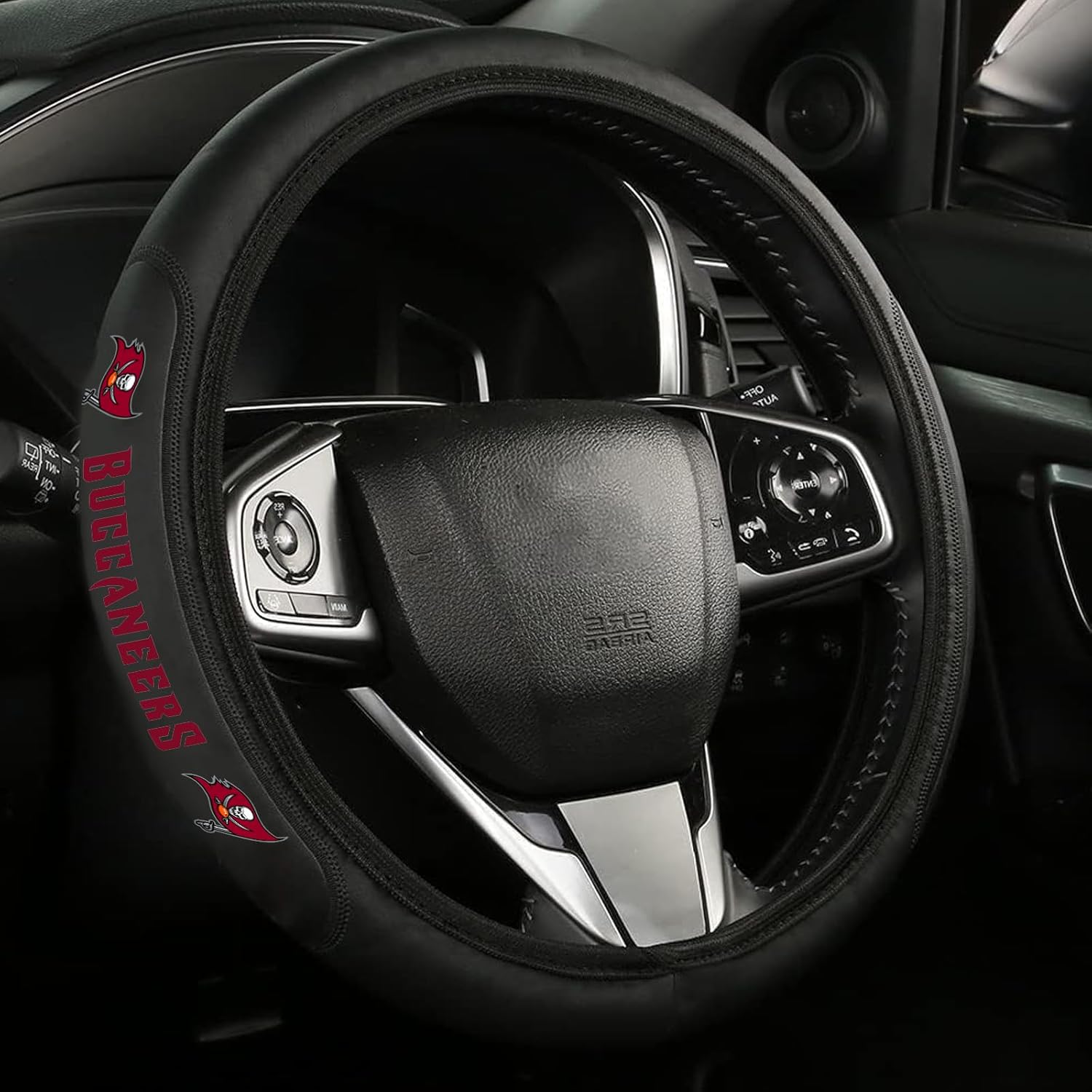 Black Leather Steering Wheel Cover fit for Steelers Universal Size 14-15in (XJ-PZ-SJ)(XJ-PZ-GR) XJ-PZ-HD