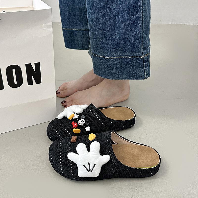 

Милые повседневные полые дышащие мультяшные милые тапочки-сумки женские 2025 лето новые модные универсальные крутые тапочки 40 чёрный