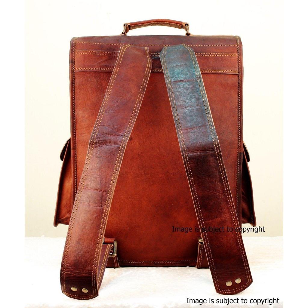 Men's Natural Leather Laptop Bag Genuine Rucksack Travel Backpack 16" Laptop Bag