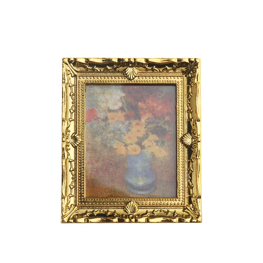 Vintage 1:12 Scale Miniature Oil Painting Toys Doll Accessories Dollhouse Ornament Framed Photos Mural Wall Picture Home Decor