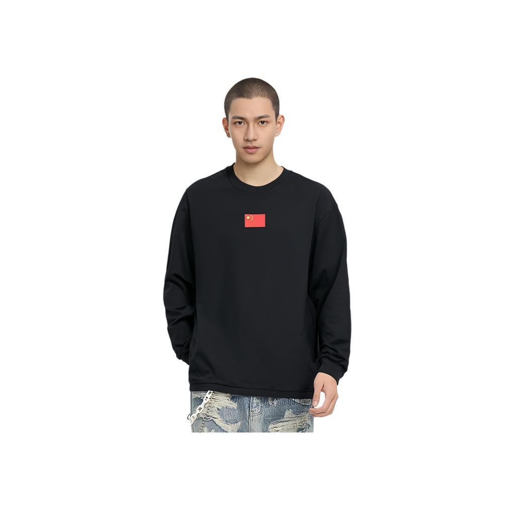 Anta National Flag Solid Color Logo Print Crew Neck Sweatshirt Unisex Tops Black 172250701-2