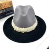 Women's New Fashion Pearl Accessories Woolen Top Hat Color Matching Jazz Hat European and American Style Men's Outdoor Sun Hat