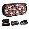Custom Kawaii Roses Flower Death Skull Pattern Pencil Cases for Girl Boy Big Capacity Gothic Skeleton Pencil Bag School Supplies