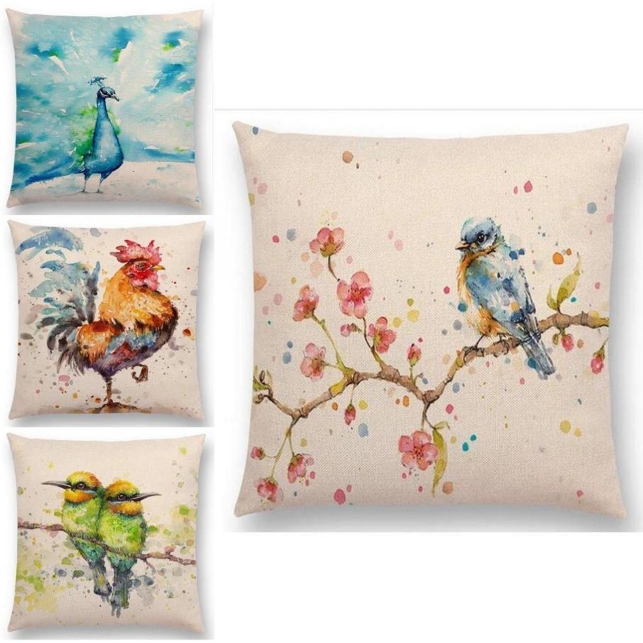 Exquisite Watercolor Lion Flowers Butterfly Lane Bird Wren Cushion Cover Ideal For Stylish Homes