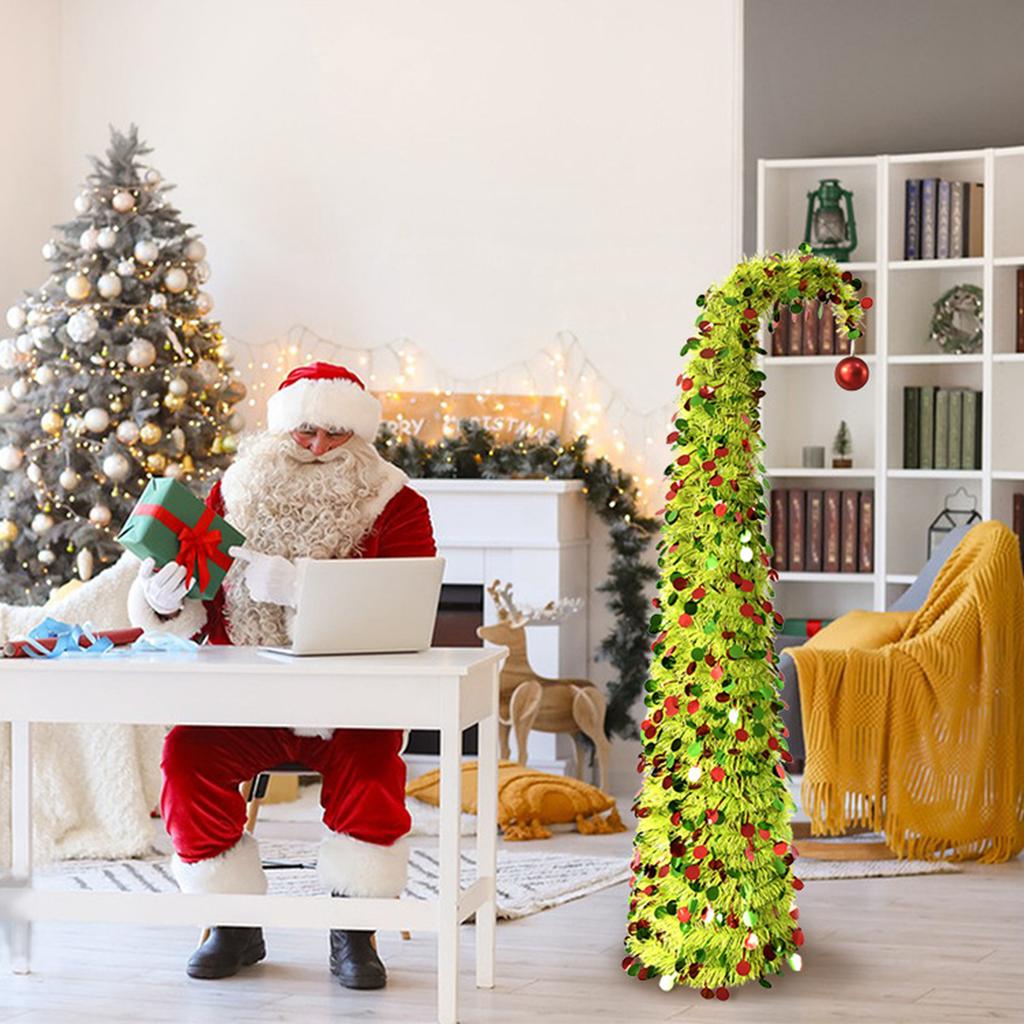 Árbol de Navidad Escalable con Hojas Verdes de 1,5 Metros, Tiras de Lana Plegables, Árbol, Árbol en Espiral, Adorno de Decoración Navideña