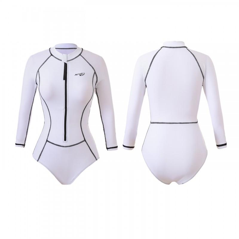 Womens Long Sleeve One-Piece Swimsuit Surfing Snorkeling UV Protection Quick Dry Slim Fit