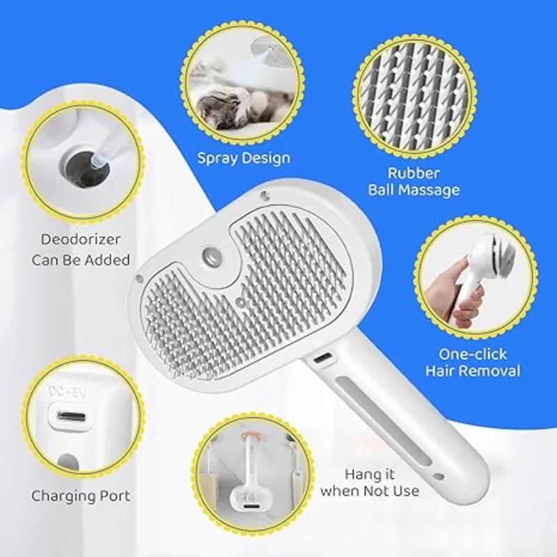 Pet Digital Spray Comb Cat Dog Hair Removal Comb USB Rechargeable De-fluffing Hair Removal Comb Pet Cleaning Tools