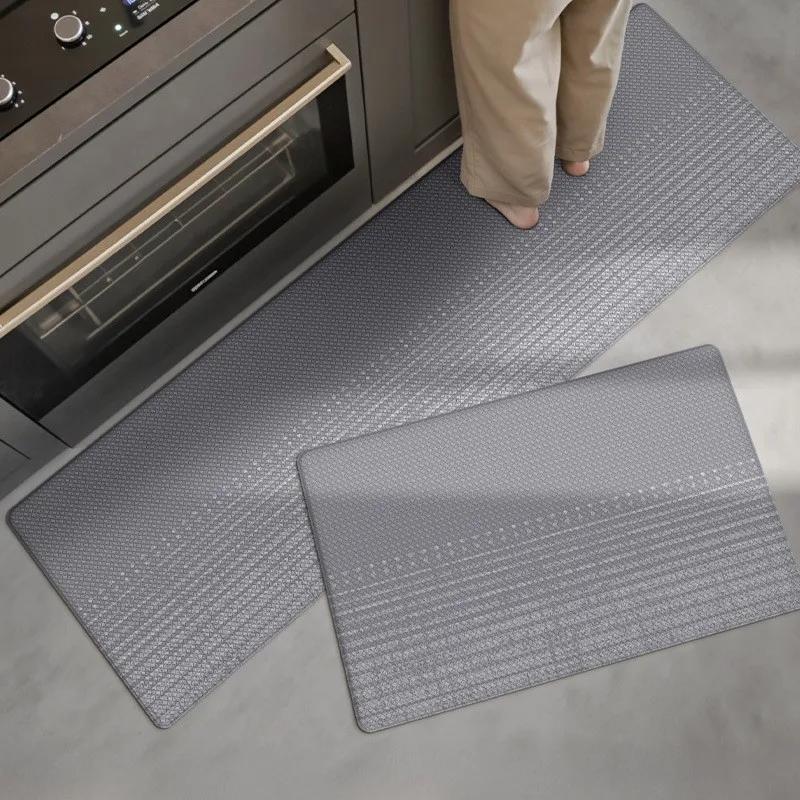 Ins Style PU Leather Kitchen Floor Mat Nordic Oil and Water Resistant Carpet Washable Thickened Anti Slip and Anti Fall Foot Pad