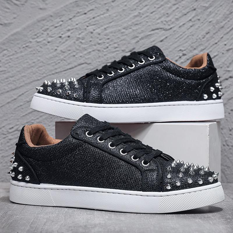 Personalized Fashion Hot Diamond Trend Men's Shoes Red Sole Men's Casual Rivet Board Shoes