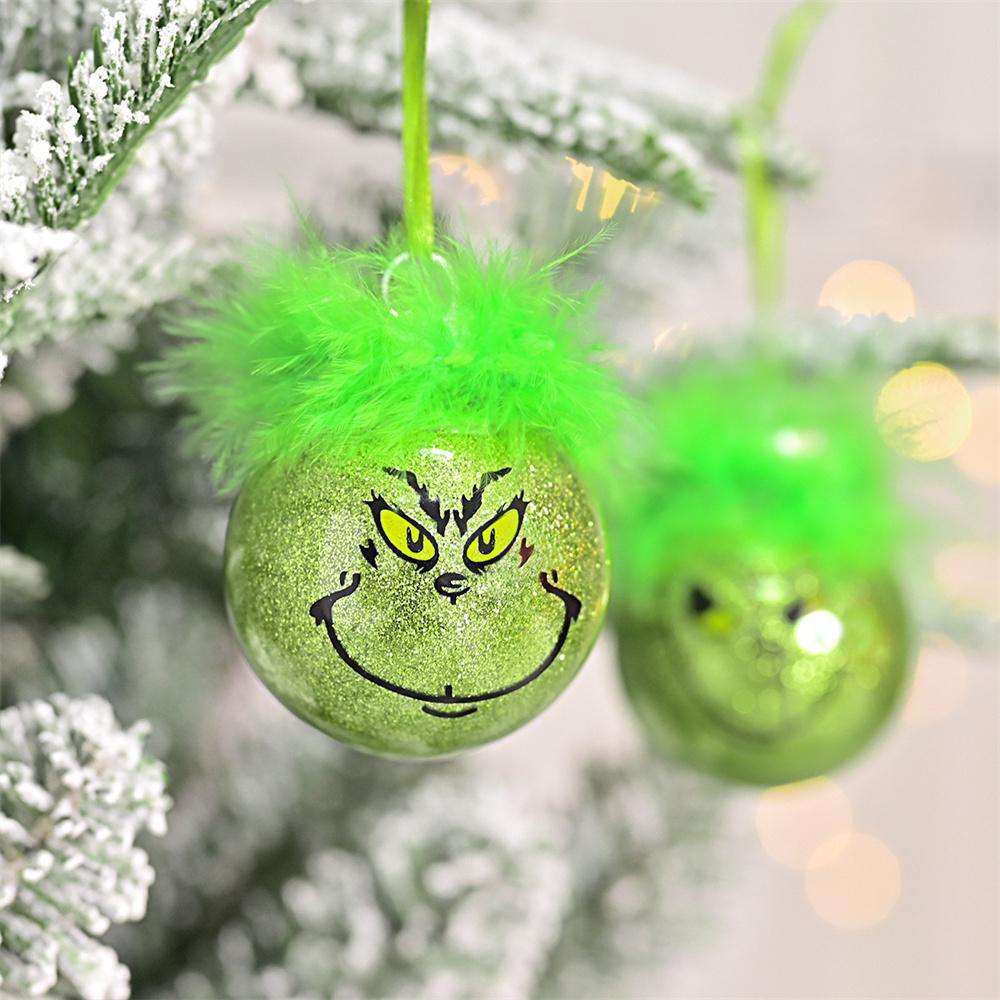 12Pcs Cute Green Elf Christmas Tree Decor Ornaments Xmas Balls with Fuzzy Hair