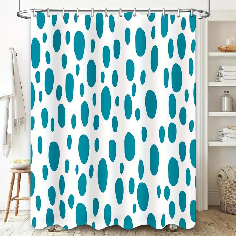 Modern Bathroom Shower Curtain with Blue Polka Dots Waterproof, Washable Fabric Bath Decor for Home