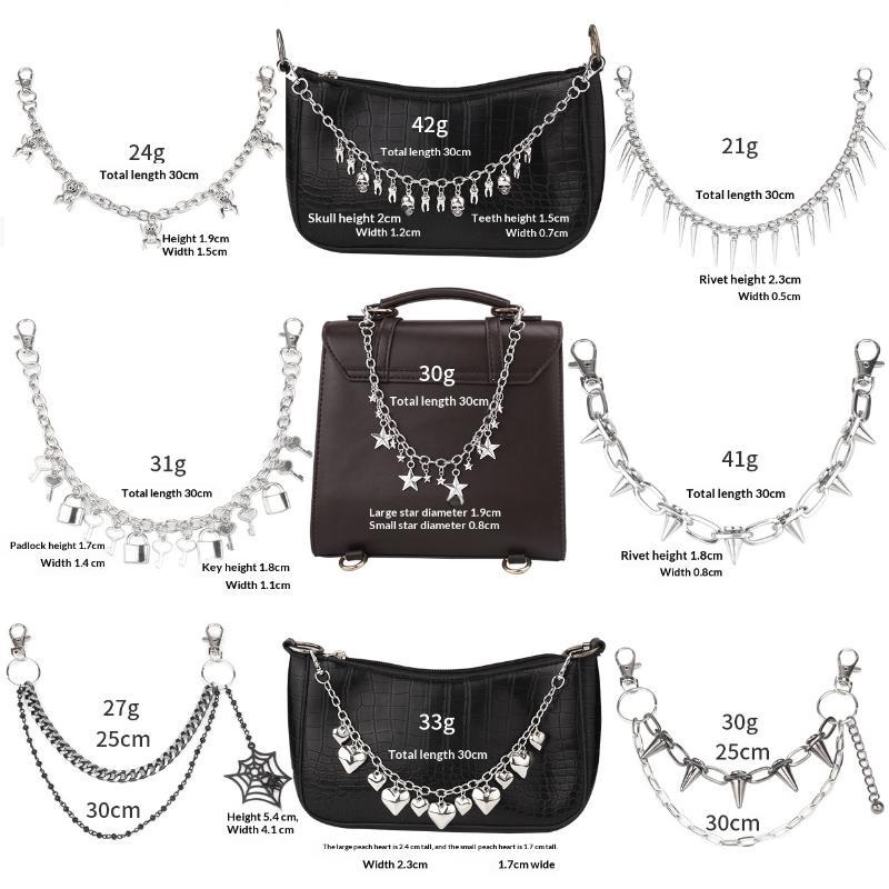 Gothic Punk Detachable Bag Chain Set With Multiple Cool Charm Designs For Handbag Decor Y2K Alt Style Daily Wear