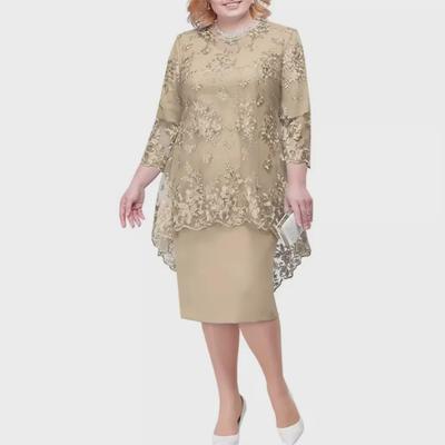 Elegant Plus Size European & American Evening Dresses, Lace Embroidery, Two-Piece Slim Fit Suits for Women