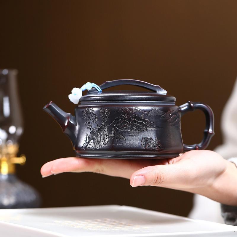 

270ml Yixing Purple Clay Teapots Handmade Large Caliber Pot Raw Ore Antique Brass Mud Tea Maker Kettle Chinese Zisha Tea Set