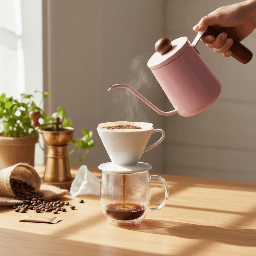 Holzgriff Schwanenhals Kaffeekanne 350ML Handbrühkessel Tropffilter Kaffeemaschine Café