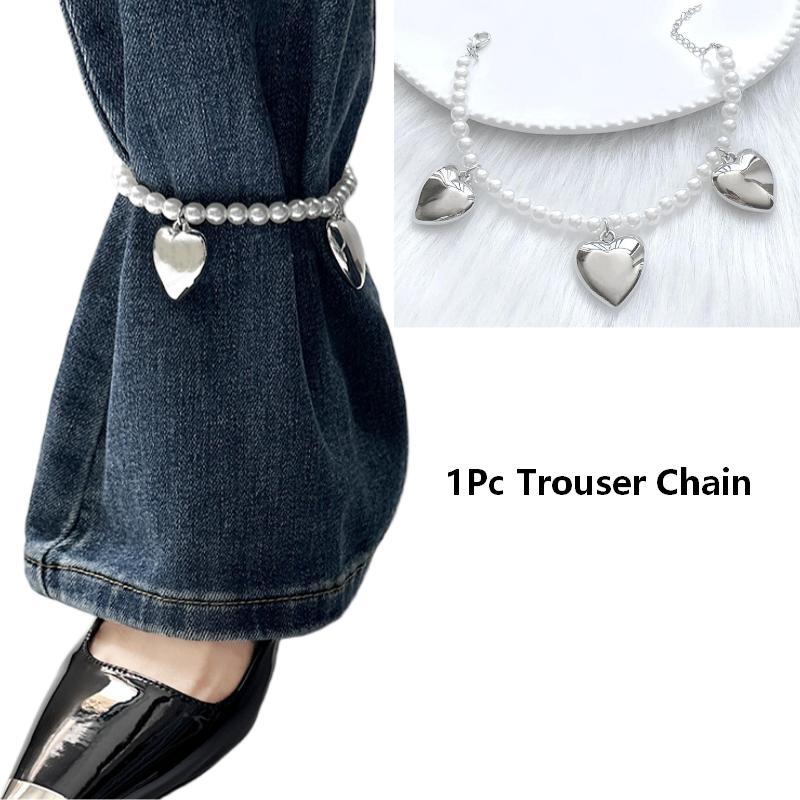 Heart Bow Charm Anklet Trouser Chain Imitation Pearl Beaded Ankle Chain Adjustable Foot Jewelry Women Girls Accessories