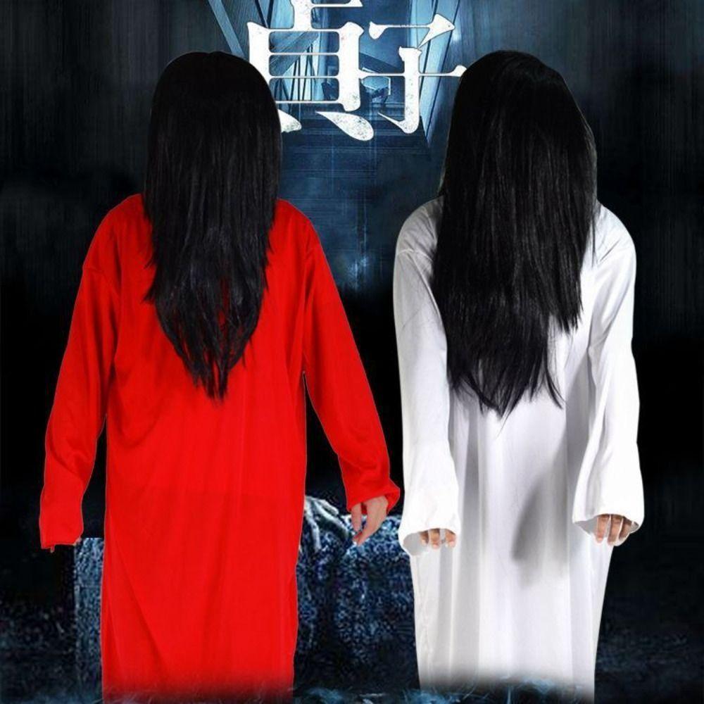White Red Halloween Costumes Sadako Masquerade Clothes Creative Female Ghost Costume  Party Ball